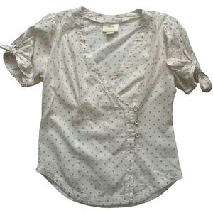 Anthropologie - Maeve White and Yellow Polka Dot Buttoned Blouse
